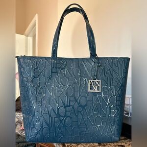 Armani Exchange Embossed Teal Tote NWT
